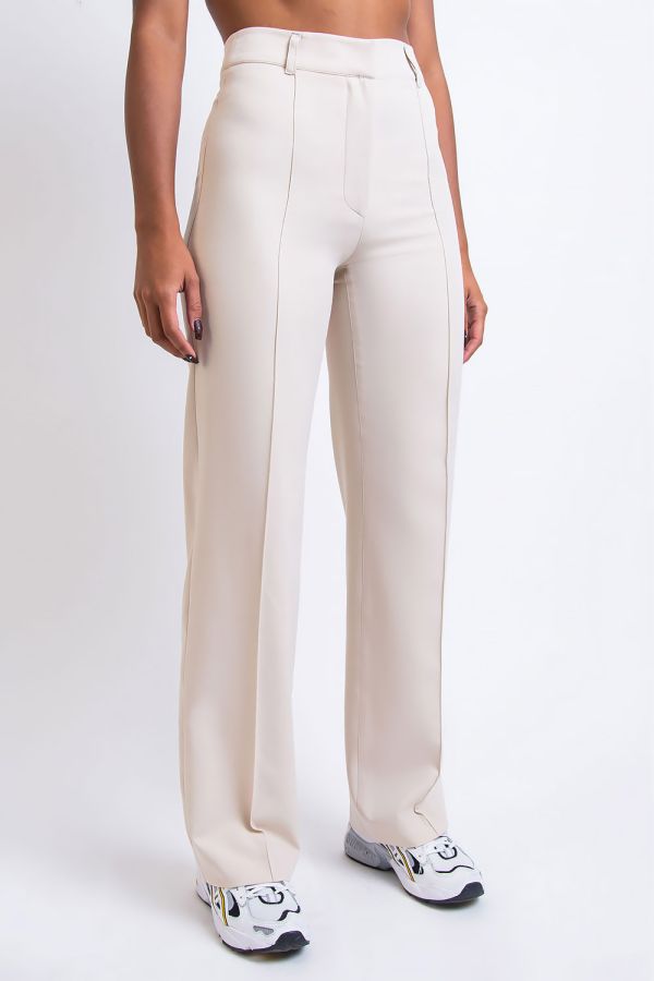 Högmidjade Kostymbyxor Utan Fickor - Hazel Off White