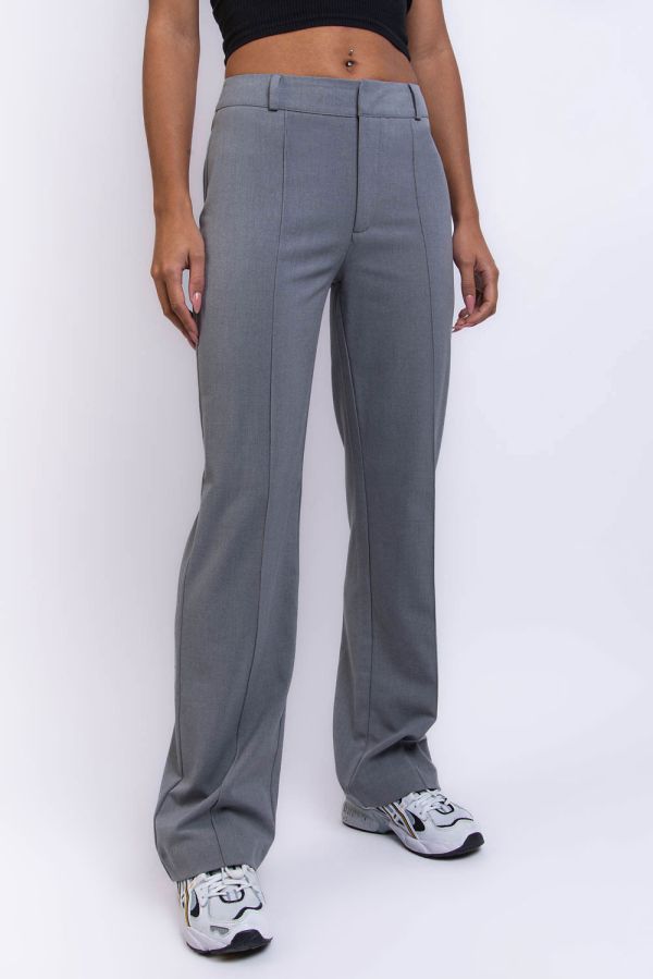 Mid Waist Kostymbyxor Utan Fickor - Hazel Grey Melange