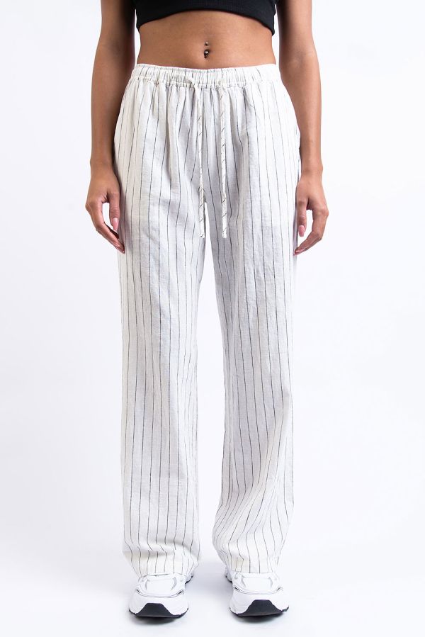 Mid Waist Linnebyxor - Mila White Stripe