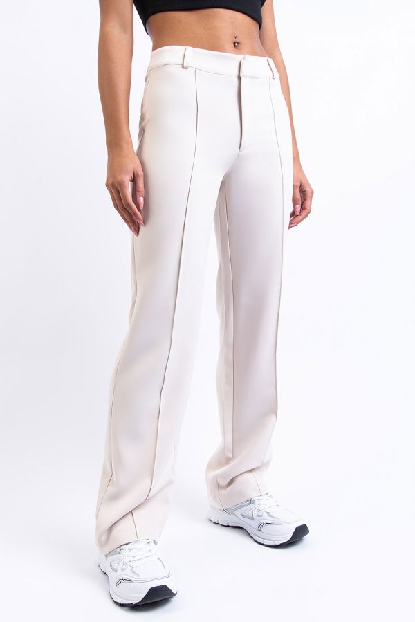 Mid Waist Kostymbyxor Utan Fickor - Hazel Beige