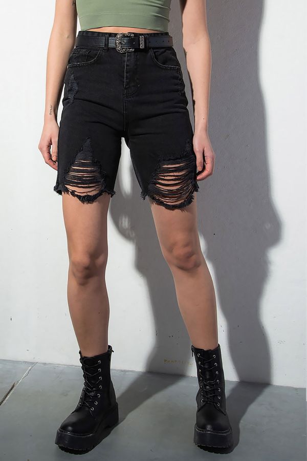 Jeansshorts - Black Ripped Denim